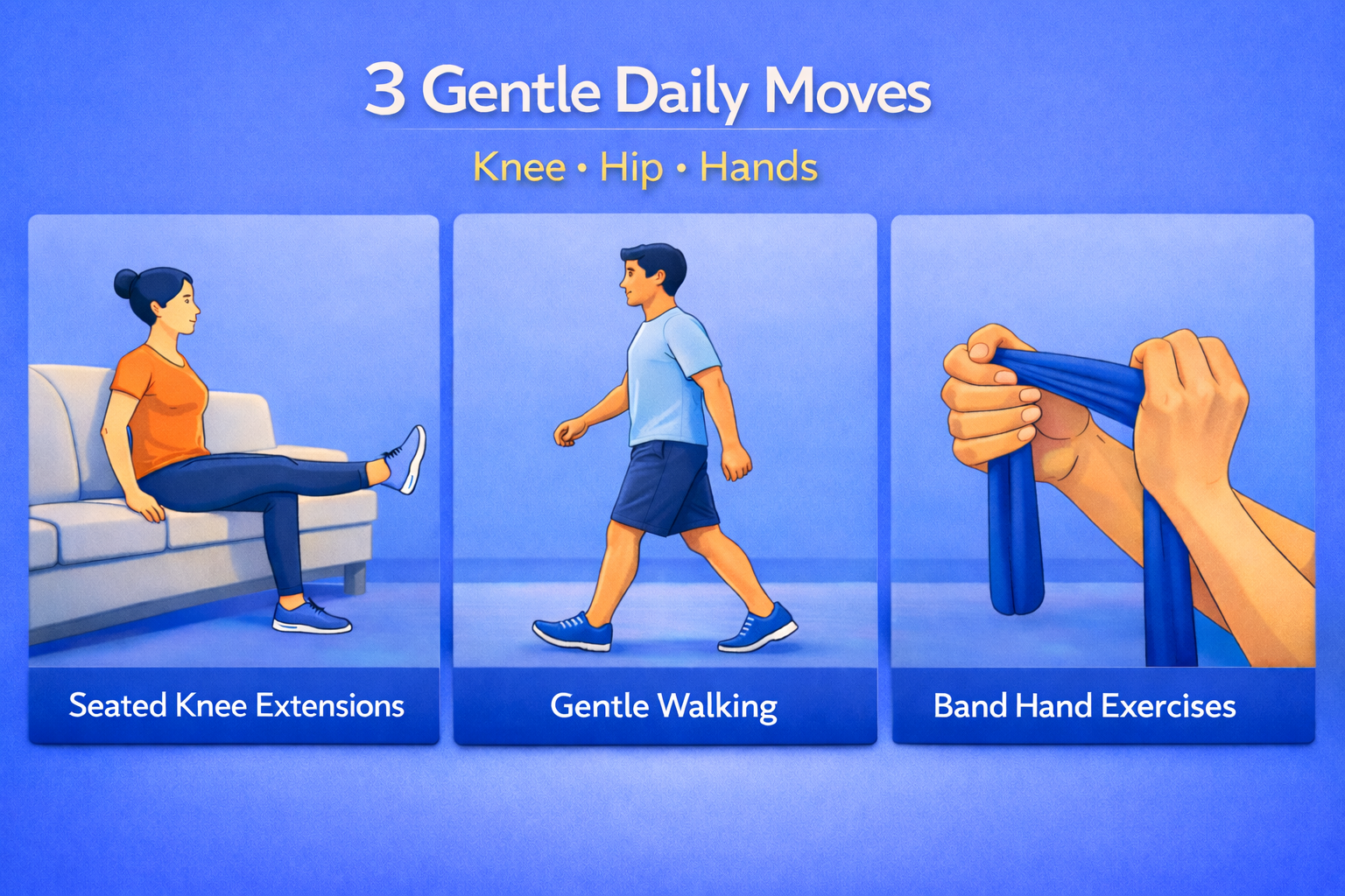Supporting visual explaining safe intensity rules and pain-scale guidance for arthritis-friendly movement.