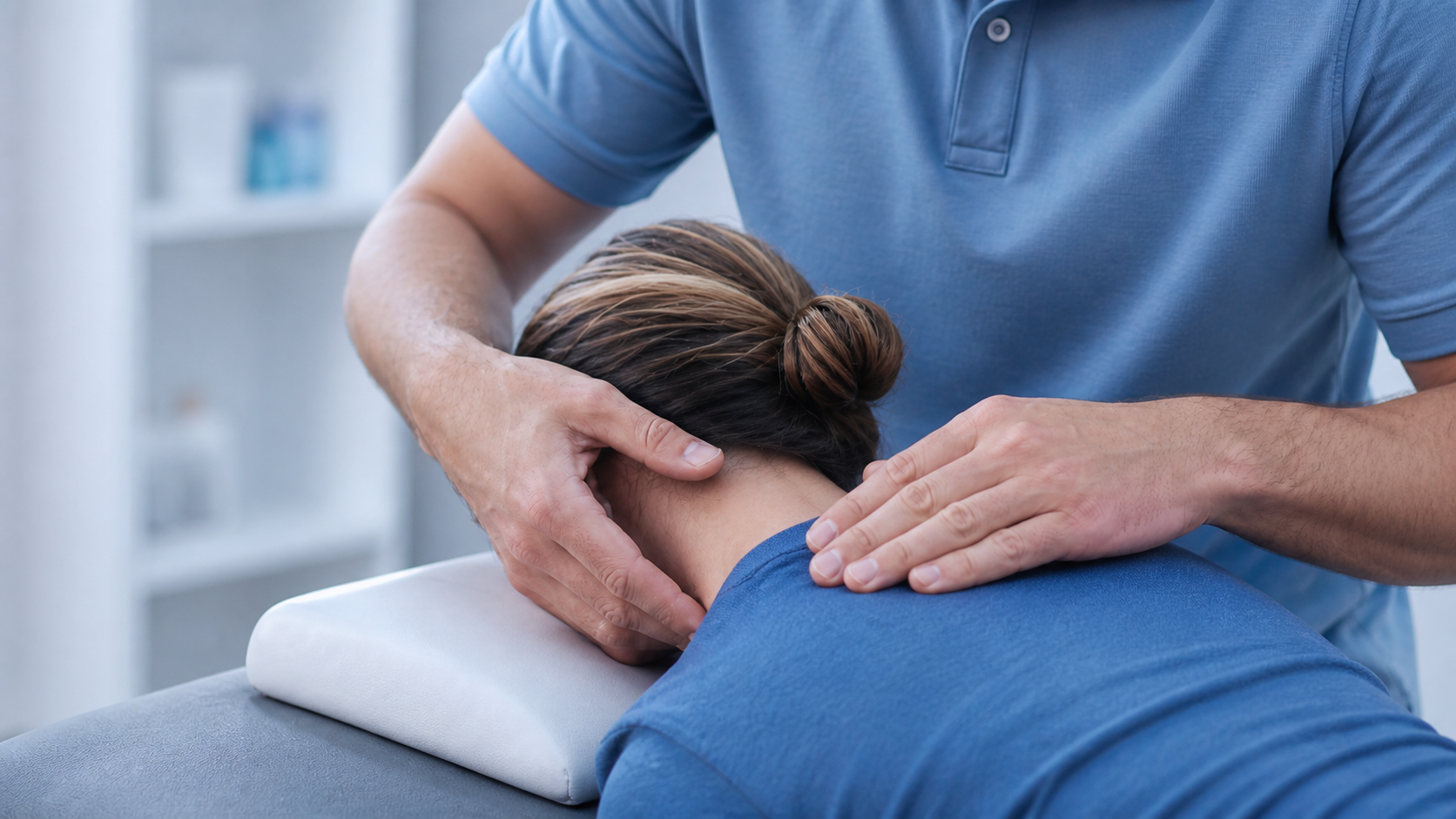 Supporting visual showing tech neck treatment decision rules: reduce load with ergonomics, build tolerance with exercises, and consider chiropractic when stiffness limits progress.