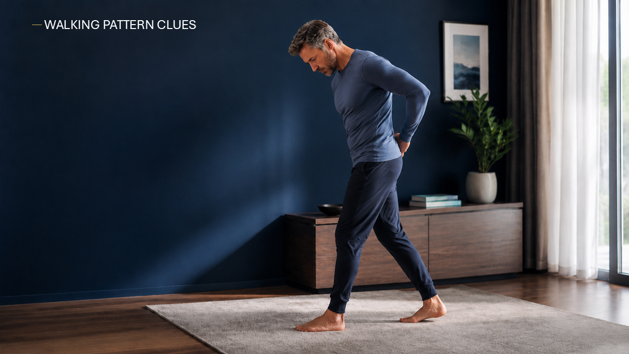 Infographic comparing hip pain, sciatica, and low back pain patterns, highlighting location, triggers, and whether symptoms travel below the knee.