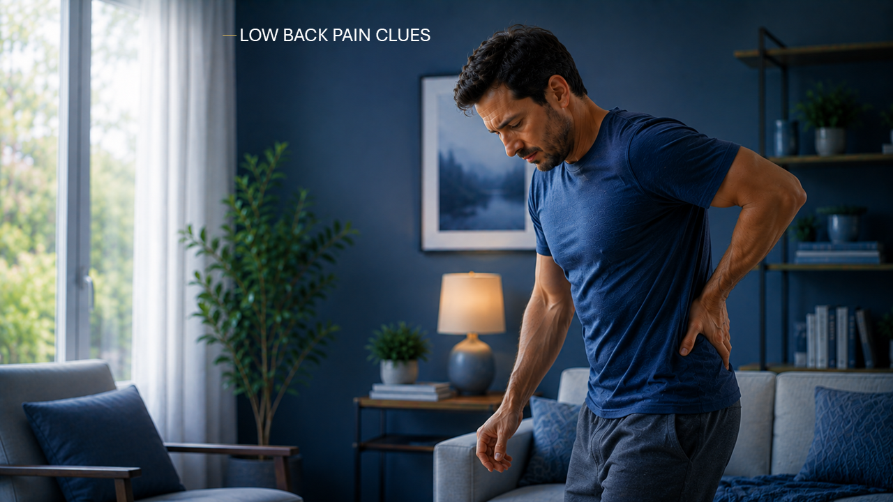Comparison guide showing how to tell the difference between a herniated disc and a low back muscle strain based on pain patterns, leg symptoms, movement clues, and red flags.