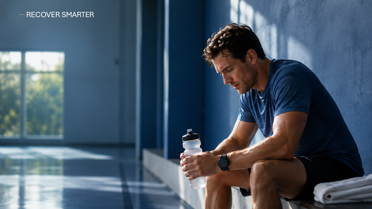Infographic showing a time-blocked 48-hour recovery plan after hard workouts or games, including movement, hydration, sleep, and return-to-training rules.